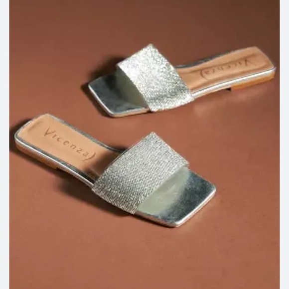 Vicenza Metallic Slide Sandals Size 37/8 - Picture 1 of 12